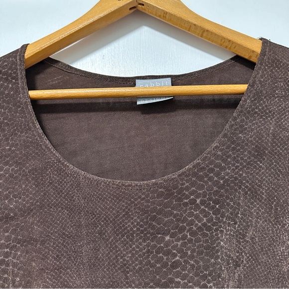 Vintage 90s Rabbit Rabbit Rabbit Designs Brown Snake Print Stretch Shirt Size 16 - Picture 3 of 16